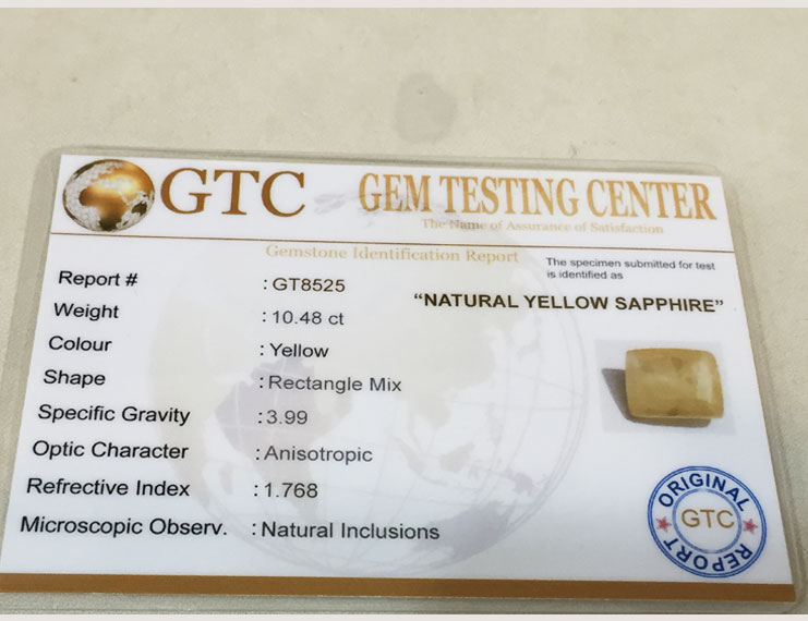 10.48 ct/11.50 ratti Natural Certified Ceylon Pukhraj/Yellow Sapphire